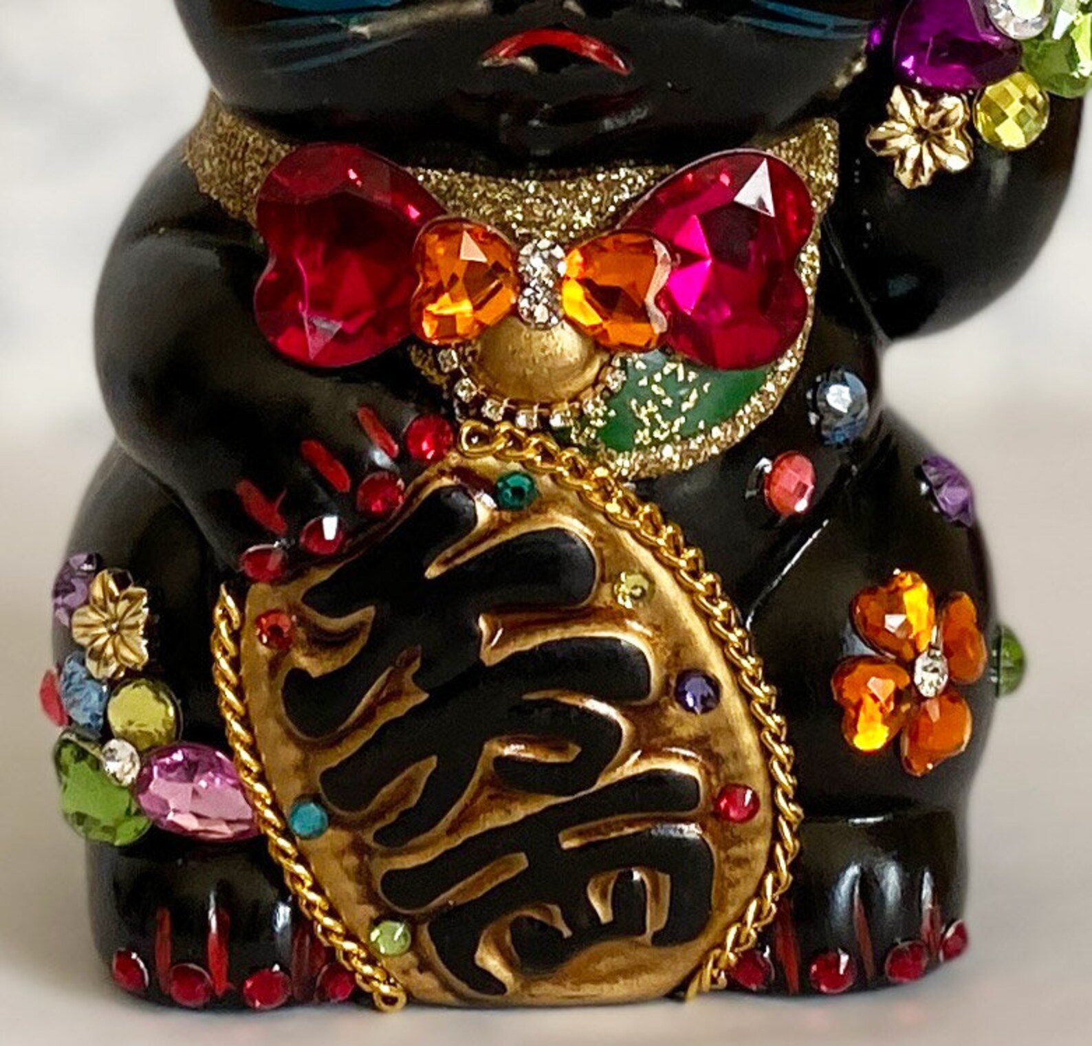 Deco Maneki Neko Japanese Lucky Cat Left Paw Handcraftblack Etsy