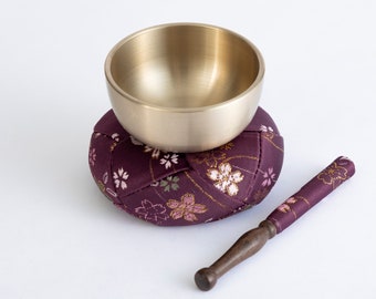 Orin Bell Japanese Buddhist Bell,Mat,bar Set Made in Japan Takaoka, Purple,2.9in