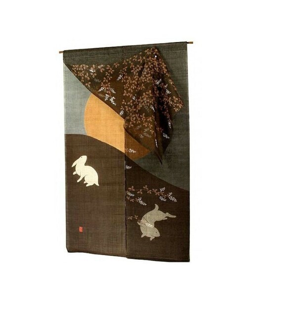 JAPANESE Noren Curtain NEW SEVEN USAGI RABBIT Moon GO FROM JAPAN
