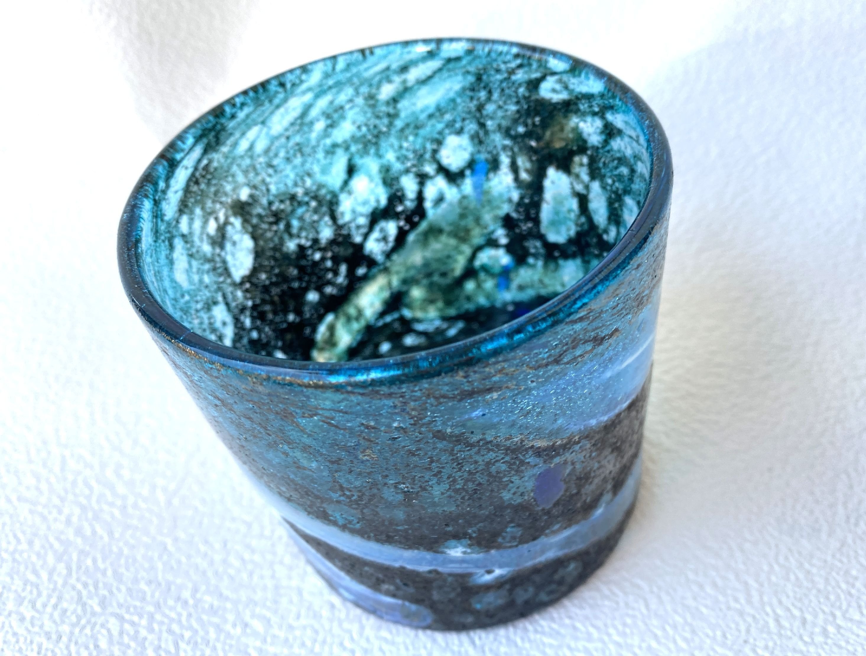 Japanese Ryukyu Glass Beer Rock Cup Tumbler Light Blue Sea Made in
