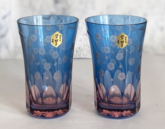 Tumbler Edo Kiriko Glass Japanese Beer Sake Cup Sakura