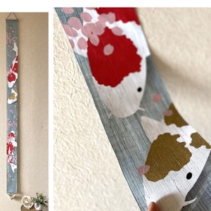 Kyoto Tapestry Wall Hanging Handpainted Linen Nishikigoi Fish Carp