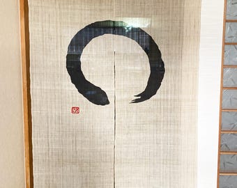 Kyoto Ramie fabric Enso Sumi-black Hanging Door curtain Roketsu Dye 86x150 Japan
