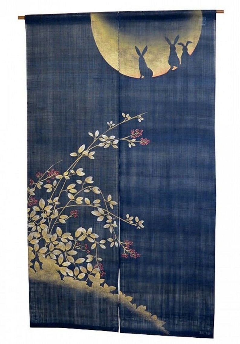 Kyoto Noren Japanese hanging curtain Hand dyed Moon Usagi Etsy