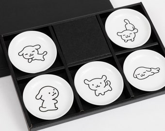 Cute Dog plates,Japense dish Mino ware Sushi Soy source dish Set of 5 Japan