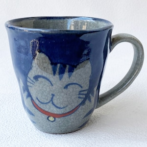 Arita yaki ware Japanese Coffee Tea Mug cup Banzai Cat Neko Blue Japan