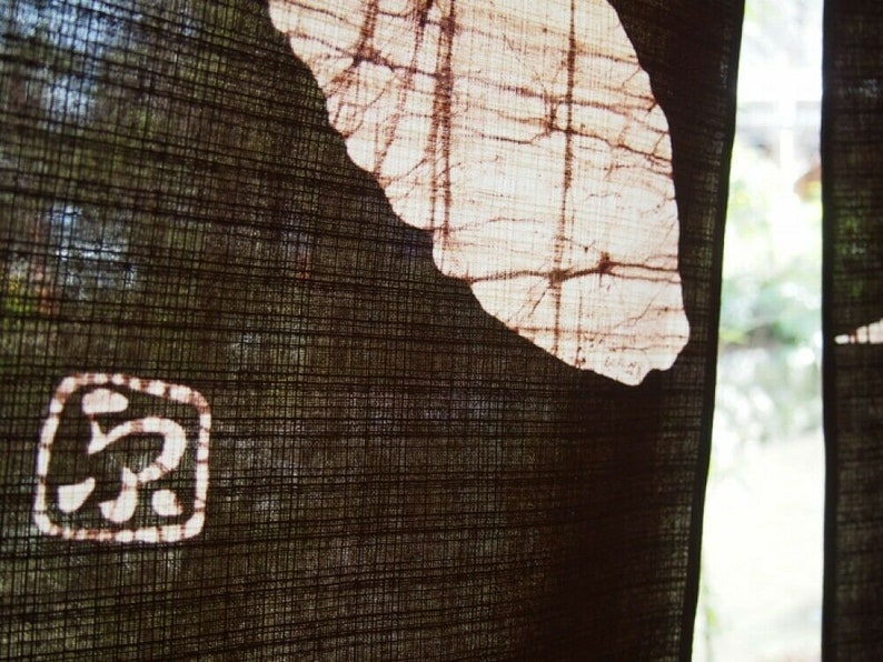 Kyoto Enso Noren Porte Rideau Roketsu Teinture Batik Vert Olive Japon