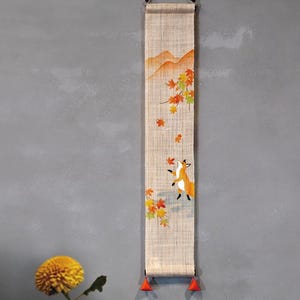 Kyoto Tapestry Wall Hanging Small Handpainted LinenFox’s Fall Foliage Viewing