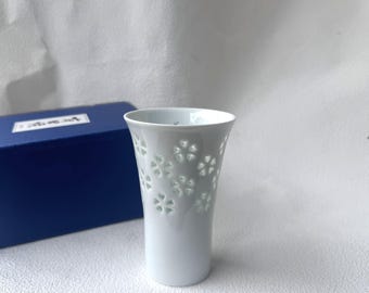 ヴィンテージ 有田焼 酒器セット - 青い花柄（ボトル1本、カップ2個