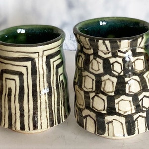Yunomi Kyo Kiyomizu yaki ware Japanese tea cup set japan Green Oribe style