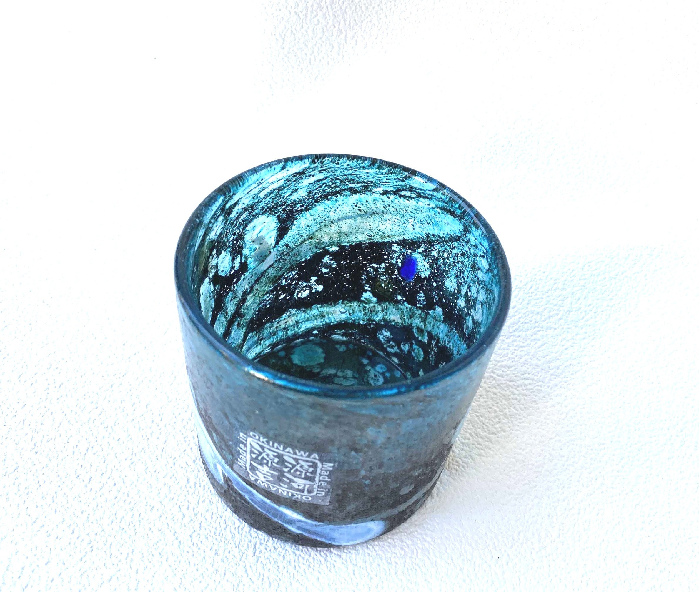 Japanese Ryukyu Glass Beer Rock Cup Tumbler Light Blue Sea Made in