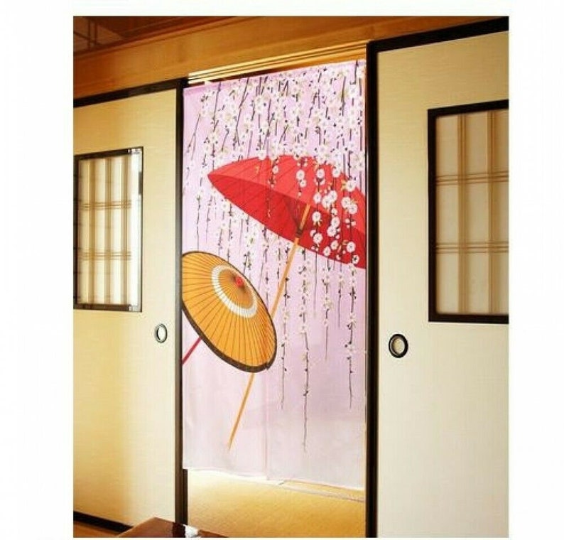 Noren Sakura Bangasa pattern Cherryblossom Umbrella hanging door curtain Pink 85x150cm Made in japan