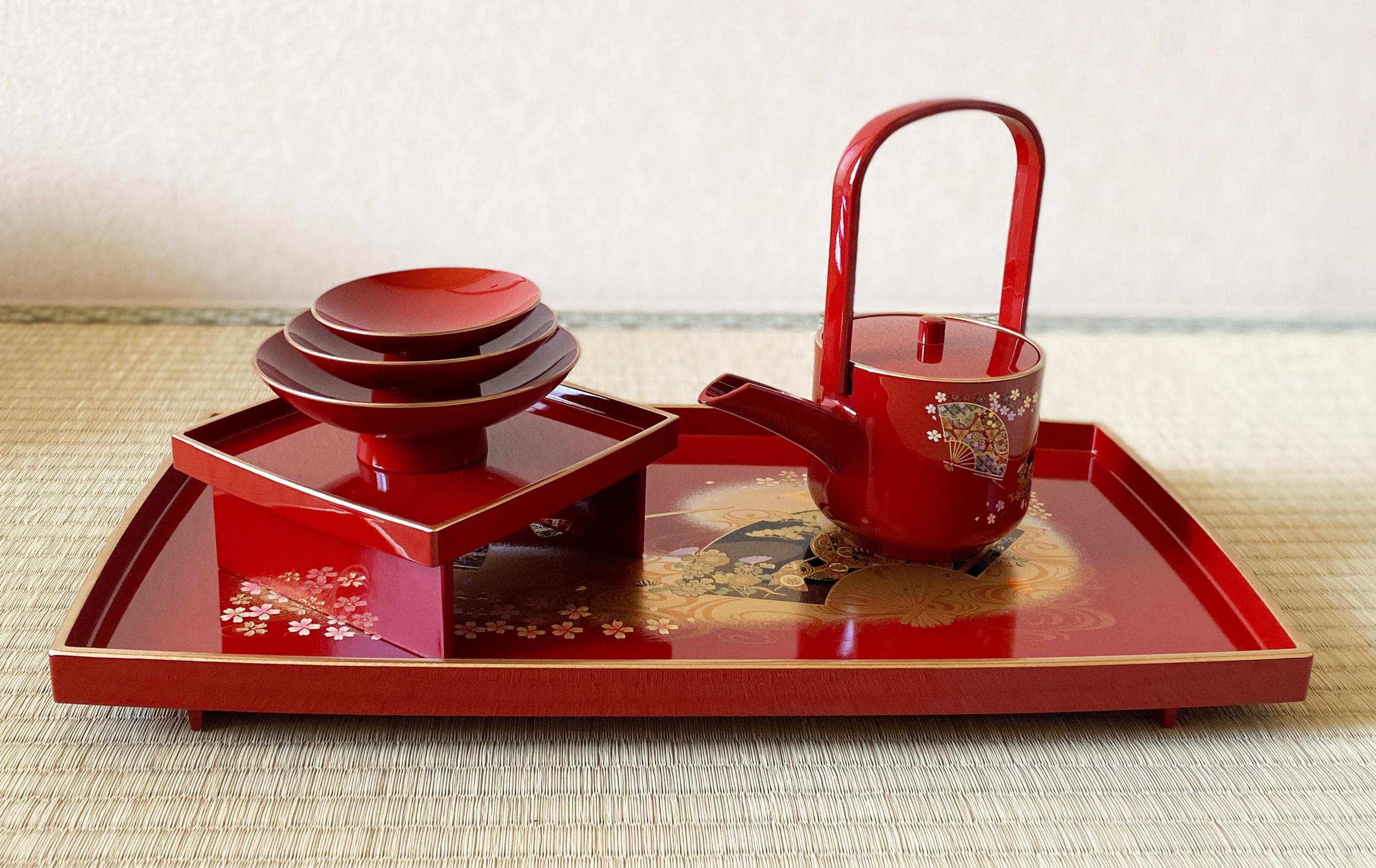 yoko♡♡おすそ分けセット♡cottonmelody様♡和柄♡ 赤系♡ New Sake O-toso Otoso Drinking Set Elegant Kyo Motif Yamanaka