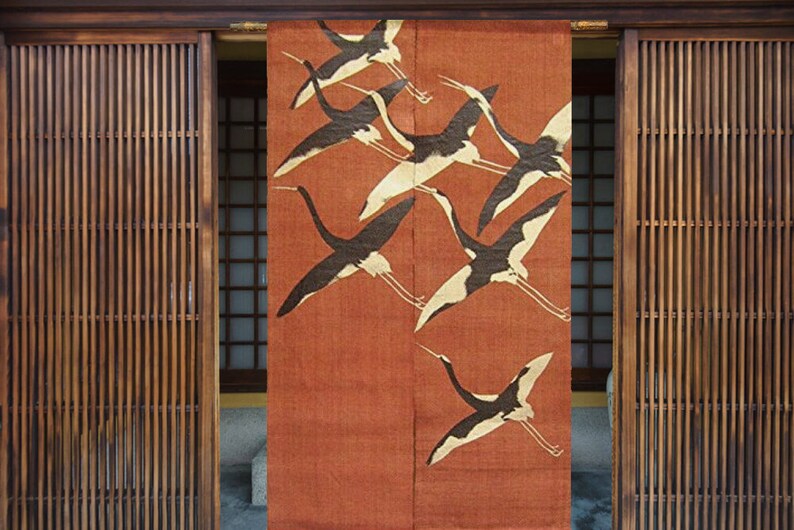 Kyoto Japanese Hanging Door Curtain NOREN Crane Motif Lacquer Etsy