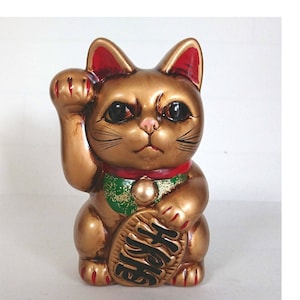 Maneki neko Tokoname yaki Gold Japanese Lucky cat Coin Bank Right hand Japan