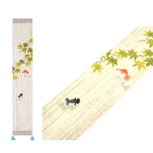 Kyoto Tapestry Wall Hanging Small Handpainted Linen SuzumiKingyo Goldfish Summer