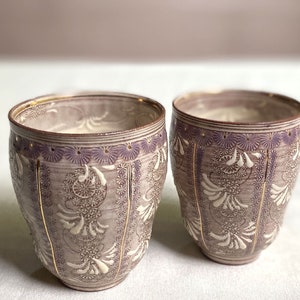 125 Yunomi Kyo Kiyomizu yaki pottery Japanese tea cup set Shisai Kamon Inka crest