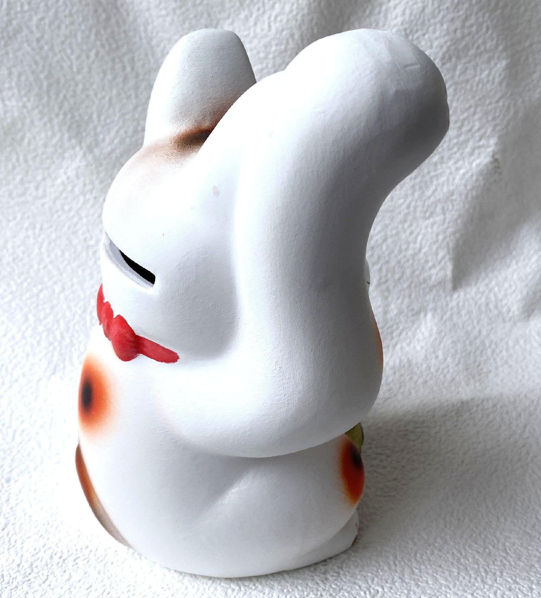 Maneki Neko Japanese Lucky Cat Tokoname Yaki Ware Japan White