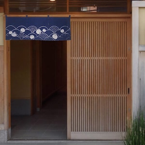 Kyoto Nami Wave Pattern Noren Door curtain Roketsu dye Blue Navy Japan