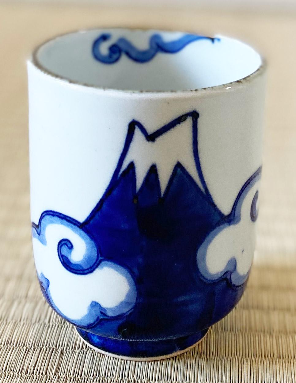 Arita Yaki Porcelain Japanese Green Tea Cup Yunomi Blue Mt.fuji L
