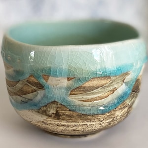 Matcha Chawan Japanese green Tea Bowl Mino yaki ware Turkey Blue Nagashi Japan