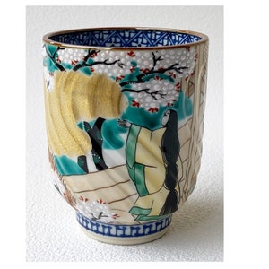 Yunomi Kyo Kiyomizu yaki Japanese tea cup S The tale of Genge handpaint Japan