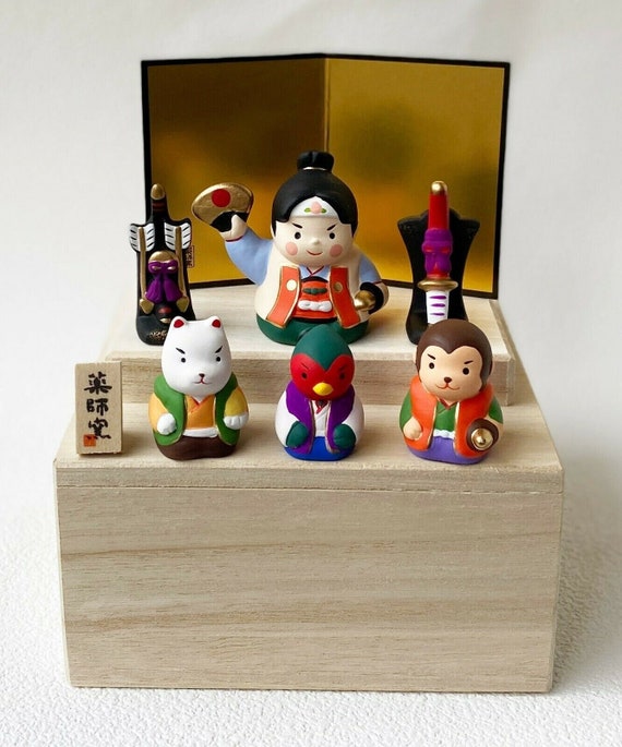Gogatsu Ningyo Momotaro Peach Boy Japanese Pottery Doll Mino