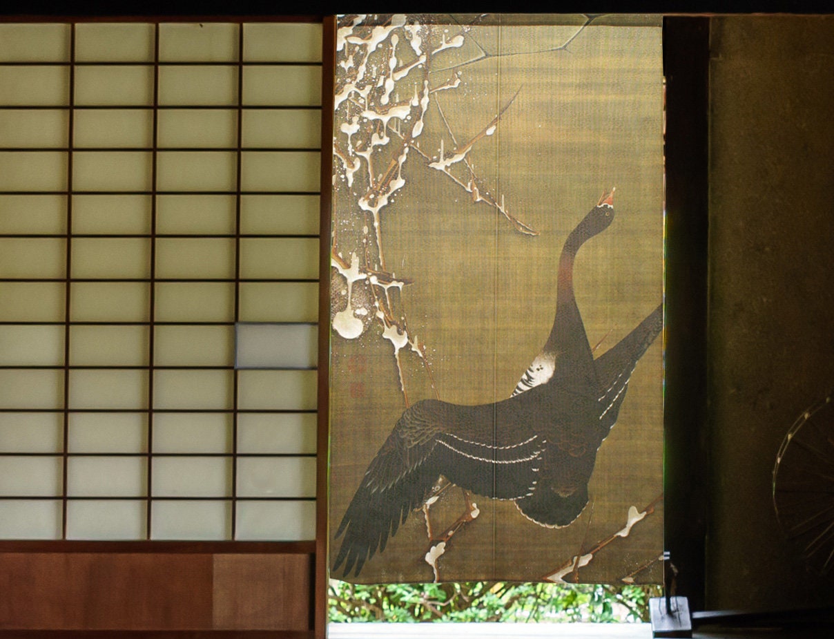 Noren Japanese Hanging Door Curtain Wild Goose and Reeds Motif Jakuchu ...