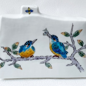 Kutani yaki porcelain Japanese Flower Vase Kingfisher Bird Kawasemi Japan