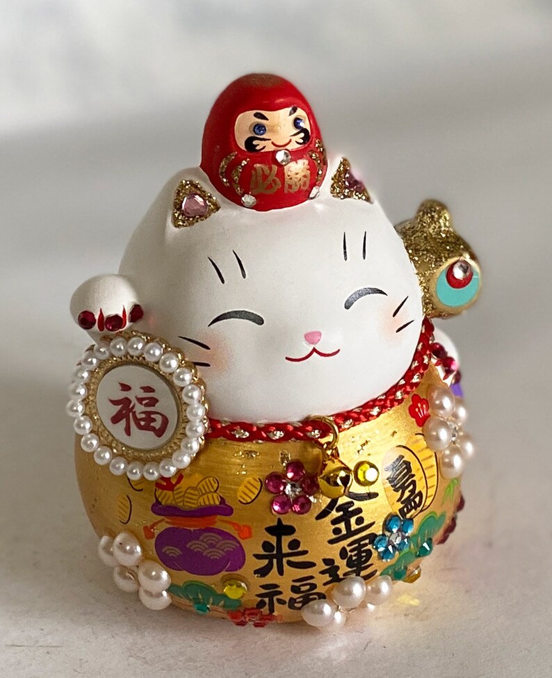 Deco Maneki Neko Decorated Japanese Ceramic Lucky Cat Darma Etsy
