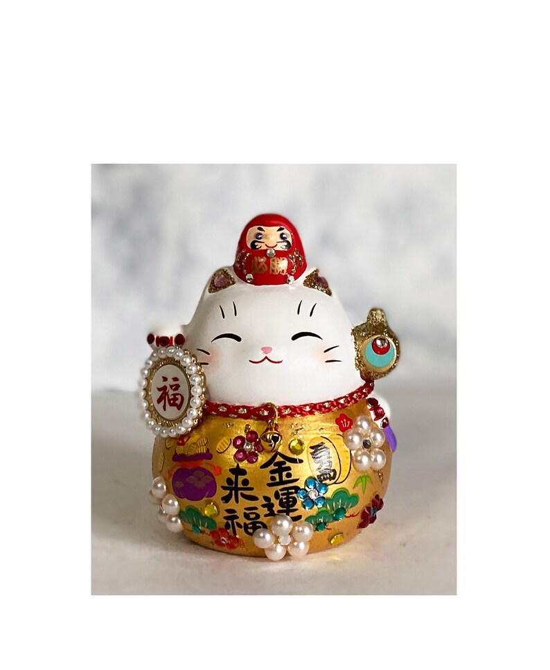 Deco Maneki Neko Decorated Japanese Ceramic Lucky Cat Darma Etsy