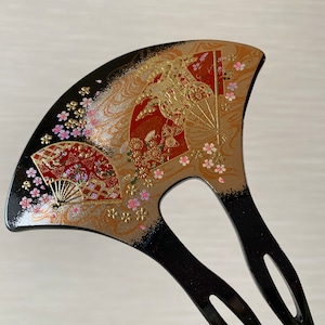 Japanese Lacquer Geisha Kanzashi Combination Kimono Hairpin Black Urushi Kyoto Japan