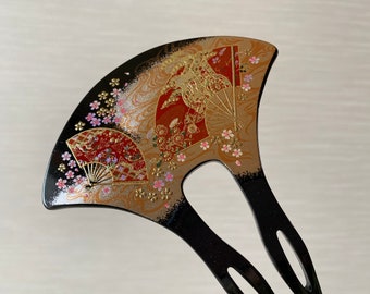 Japanese Lacquer Geisha Kanzashi comb Kimono Hairpin black Urushi Kyoto Japan