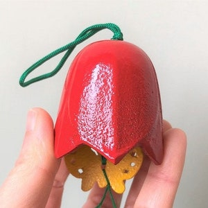 Furin Wind Chime Bell Nanbu Cast Iron Handcraft Tulips Red Made in Japan