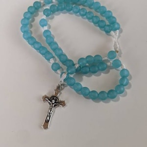 Sea glass blue rosary for kids