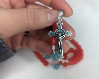 Red rosary with blue Our Fathers