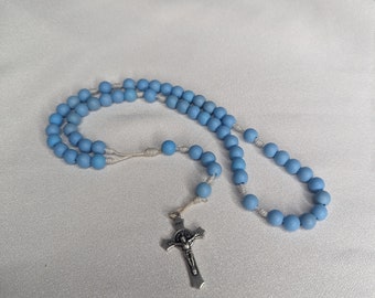 Blue rosary with St. Benedict crucifix for kids and adults