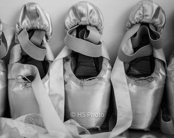 Ballet Photography - Black and White Print, Dancer, pointe shoes, ballerina metal art, ballet slipper wall art, ballet shoe wall decor