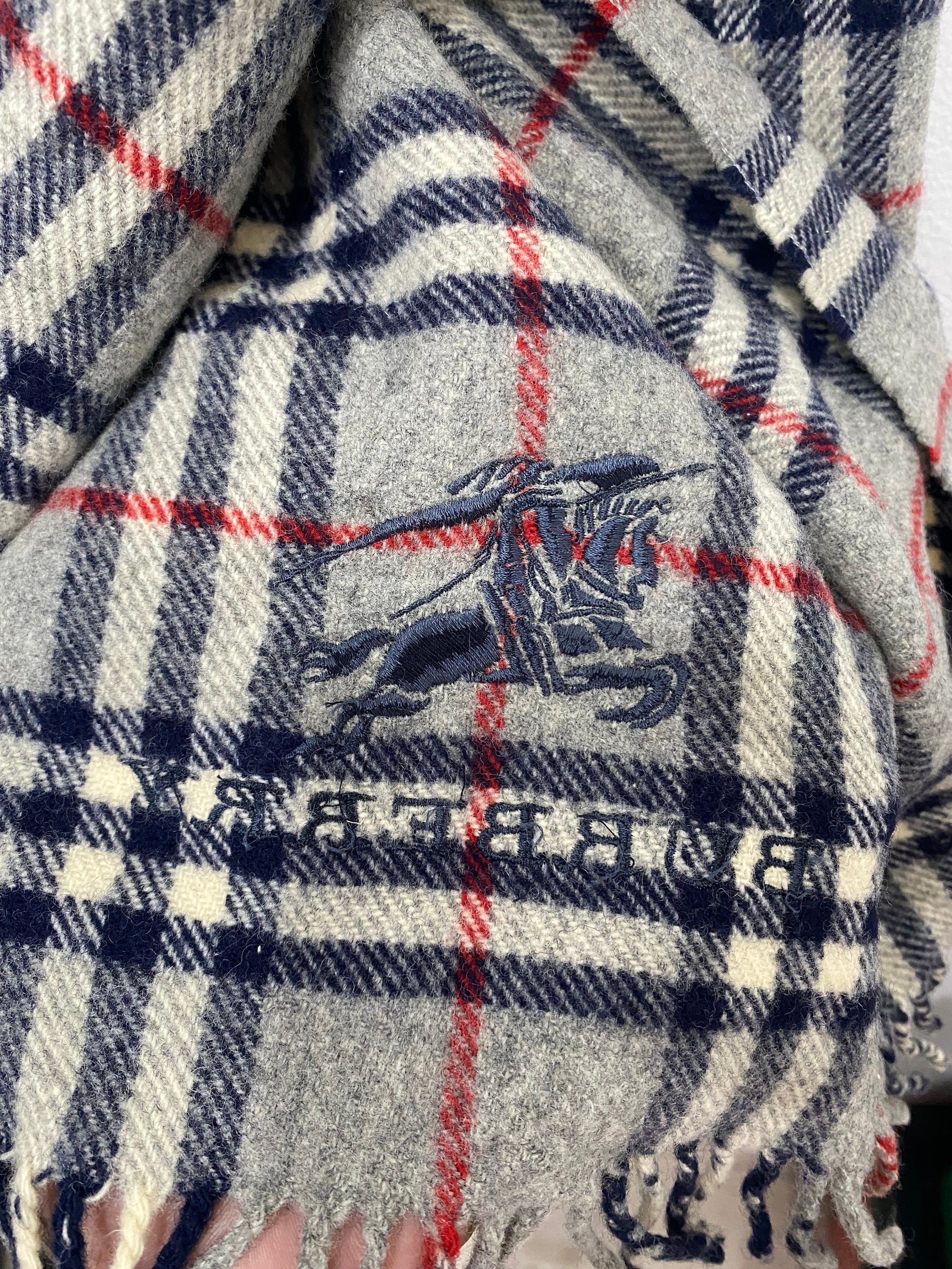 Vintage BURBERRY London Embroidered Muffler England Wool Vintage BURBERRY London Embroidered Muffler England Wool