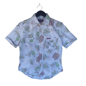 Kleding Jongenskleding Tops & T-shirts Overhemden en buttondowns Vintage 90's Parici Mudva Fullprint Italië Buttondown Shirt 