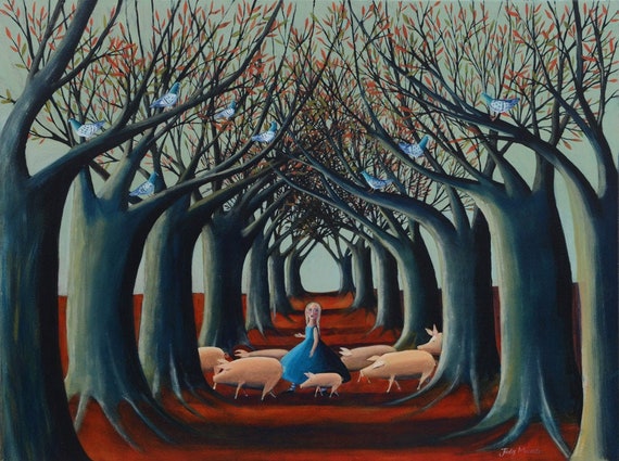Pigs Crossing, an Original Painting in Acrylic on Canvas.