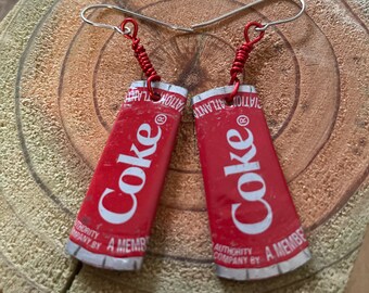 UpcycledAshley Repurposed trash COKE Coca-cola original Bottlecap Earrings Rectangle shape earrings  upcycledashley