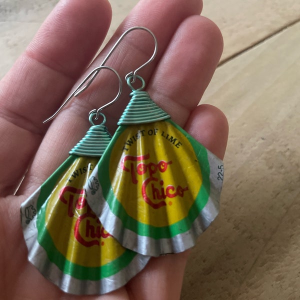 UpcycledAshley Topo Chico twist of lime Bottlecap Earrings from  Bottlecaps handmade unique jewelry