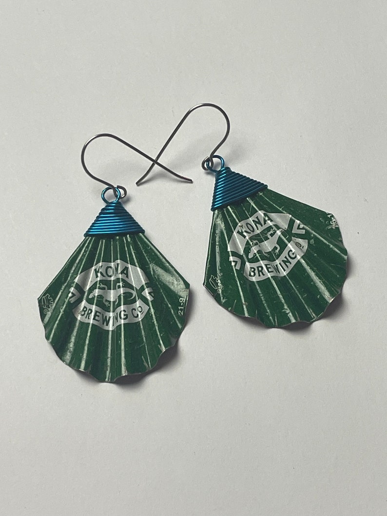 Upcycled Kona Brewing Bottlecap Earrings Handmade Green Jewelry Eco