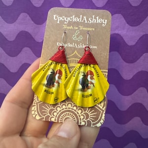 Upcycled Bottlecap Earrings: Belgian Beer Gnome, Unique Jewelry
