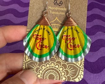 Upcycled Topo Chico Bottlecap Earrings: Copper Wire Wrapped, Handmade