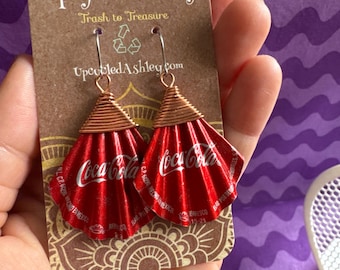 Upcycled Coca Cola Bottlecap Earrings: Copper Wire, Surgical Steel