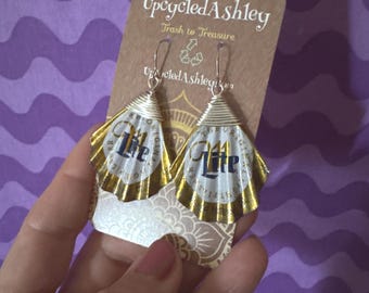 Upcycled Miller Lite Bottlecap Earrings: Handmade Copper Wire Jewelry