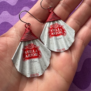 Upcycled Stella Artois Bottlecap Earrings: Handmade Fan Design