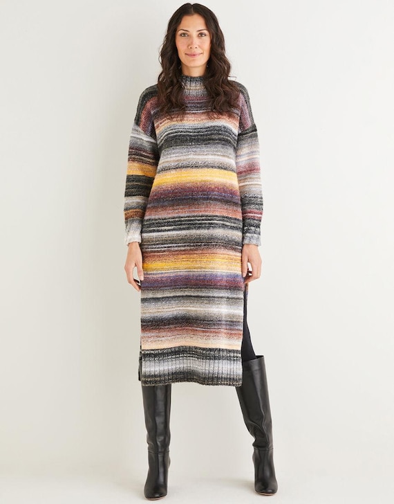 funnel neck knit dress Knitting Pattern Funnel Neck Tunic Dress With Variegated Self Patterning  Aran Yarn